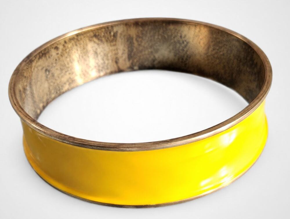 Vintage Sunshine Yellow Enameled Metal Bracelet Bangle, MOD Jewelry Wide bn-2